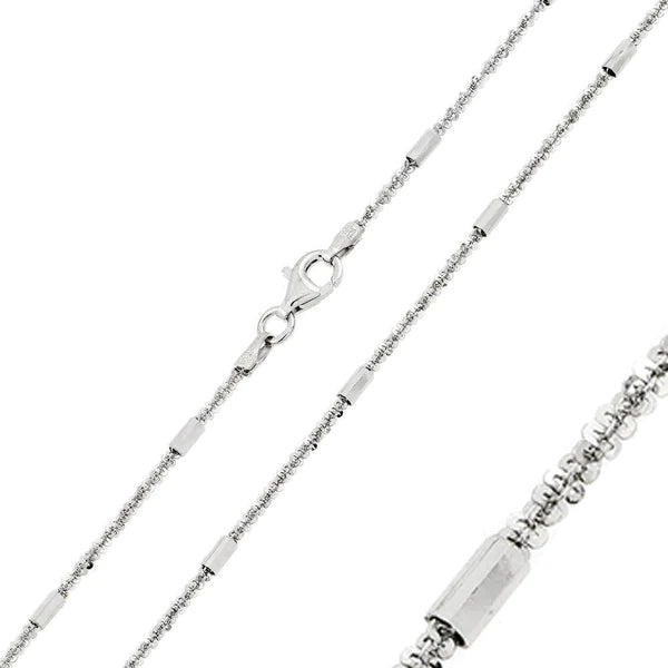 Silver 925 Rhodium Plated Tubes On Roc 030 Chain 2mm