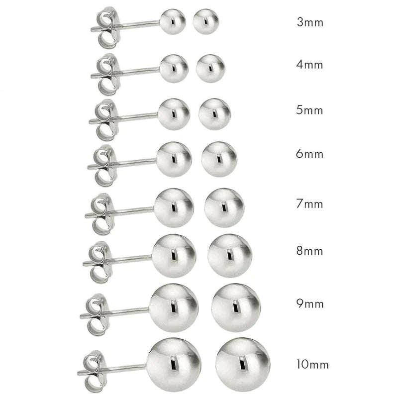 Silver 925 High Polished Bead Stud Earrings