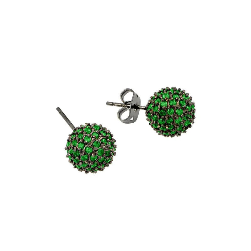 Silver 925 Rhodium Plated Green CZ Stud Earrings
