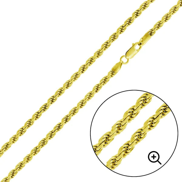 Silver 925 Gold Plated Rope 080 Chain or Bracelet 3.8mm