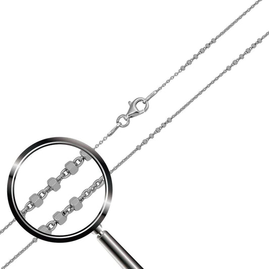 Silver 925 Rhodium Plated DC Beaded Link Chain 1.5mm