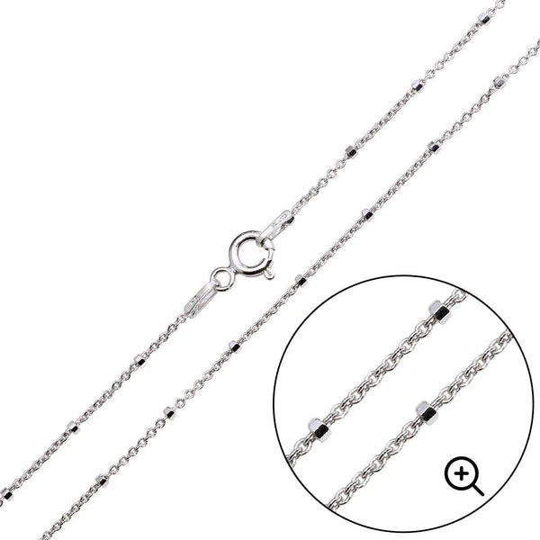 Silver 925 Rhodium Plated Diamond Cut Beaded Chains 1.4mm