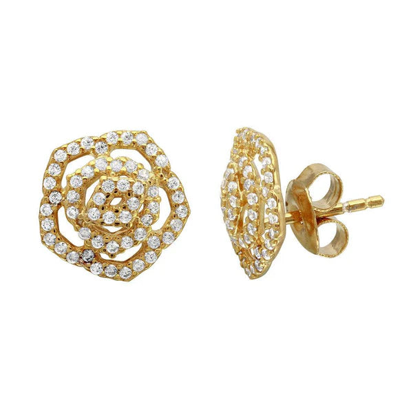 Gold Plated 925 Sterling Silver Outline CZ Flower Stud Earrings