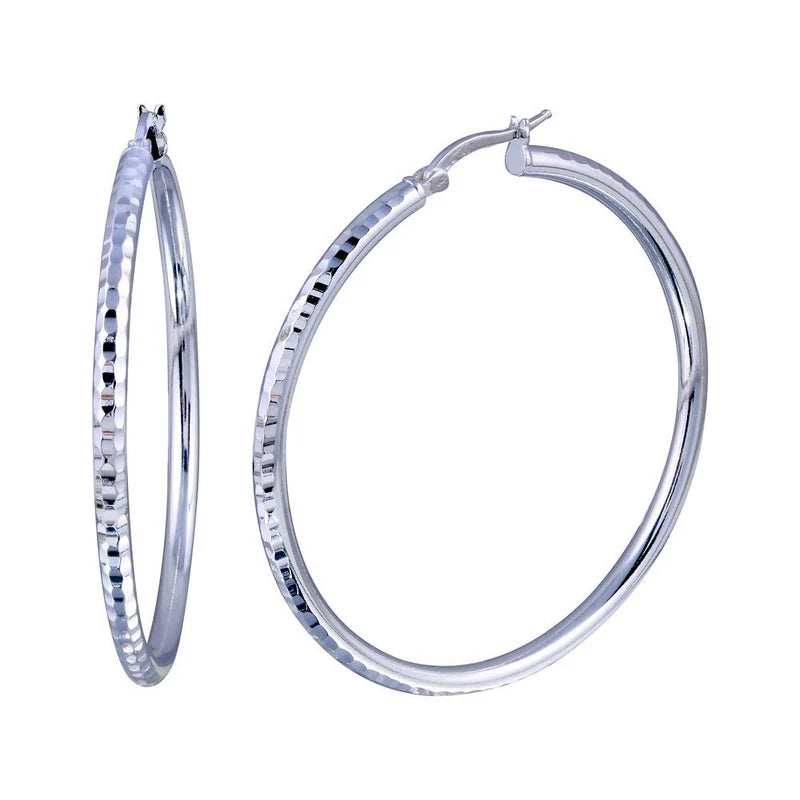 Silver 925 Diamond Cut Hoop Earrings 3mm Wide