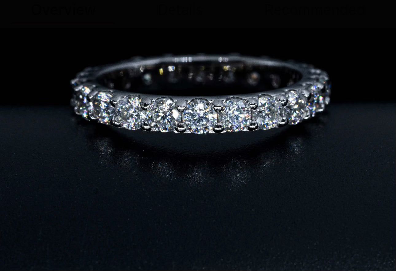 Sterling Silver 925 3mm Eternity Moissanite Ring