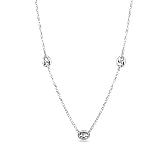 Silver 925 Rhodium Plated 3 Puffed Mariner Adjustable Link Necklace