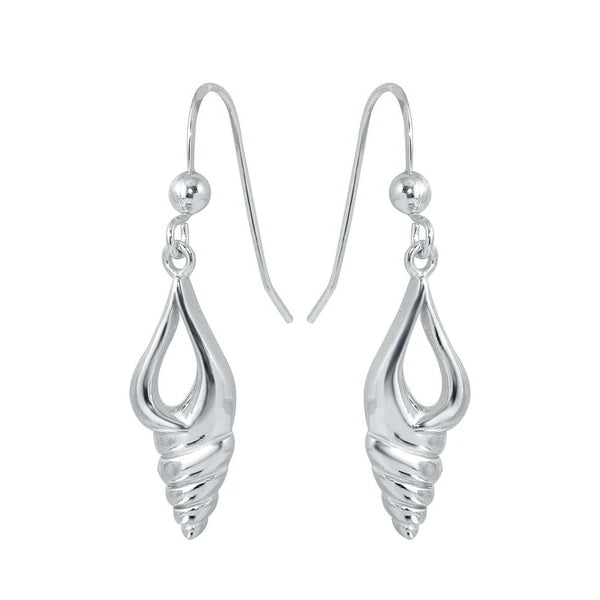 Rhodium Plated 925 Sterling Silver Dangling Sea Shell Earrings
