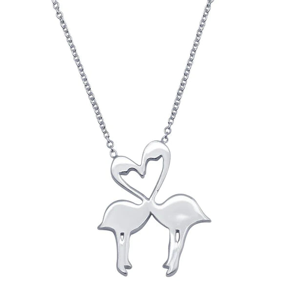 Silver 925 Rhodium Plated Flat Flamingo Pendant Necklace