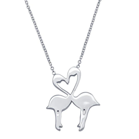 Silver 925 Rhodium Plated Flat Flamingo Pendant Necklace