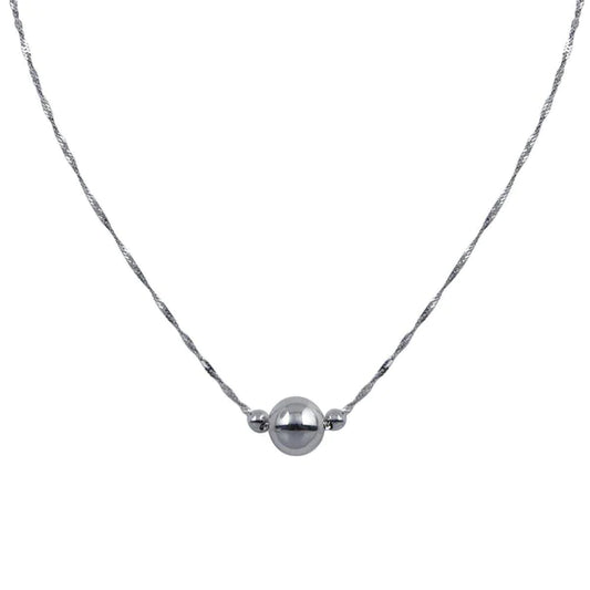 Silver 925 Rhodium Plated 3 Beads Singapore Chain Necklace