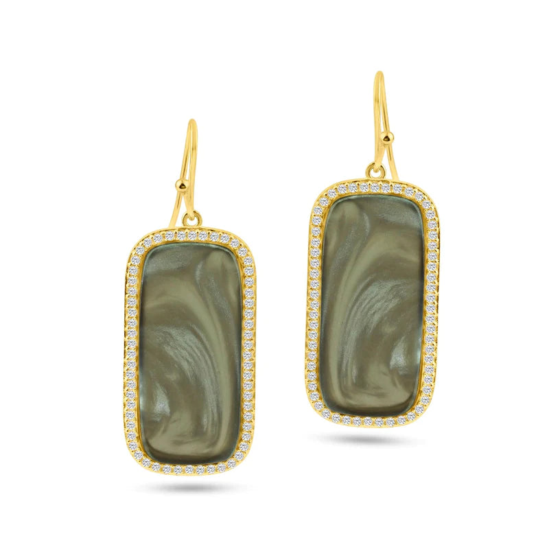 Silver 925 Gold Plated Rectangular Black CZ Hook Earrings