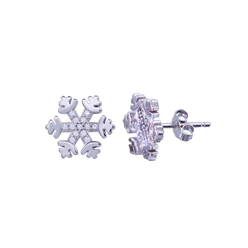 Silver 925 Rhodium Plated CZ Snow Flakes Earrings