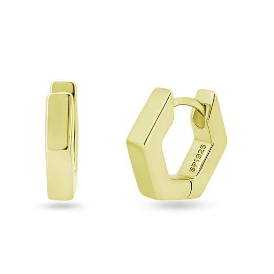 Sterling Silver Gold Plated Hexagon Huggie Hoop Earring11.7mm