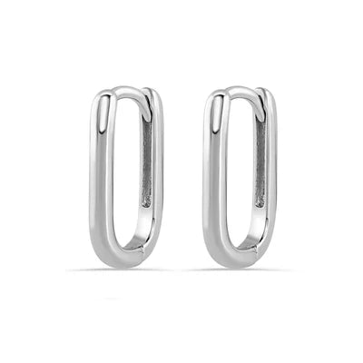 Rhodium Plated 925 Sterling Silver Oval Shaped Latch Lock Earring