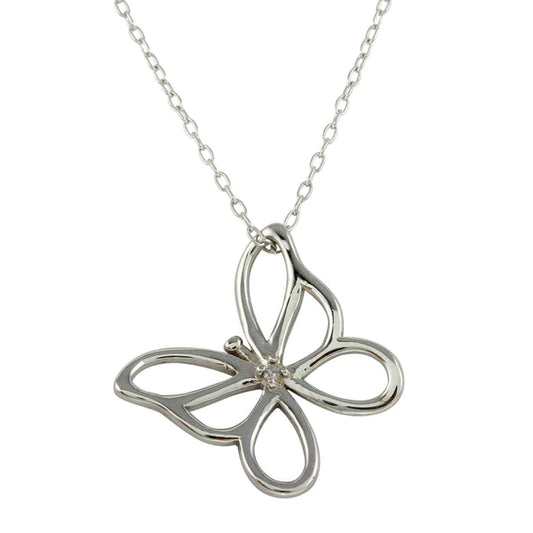 Silver 925 Rhodium Plated Open Butterfly Necklace