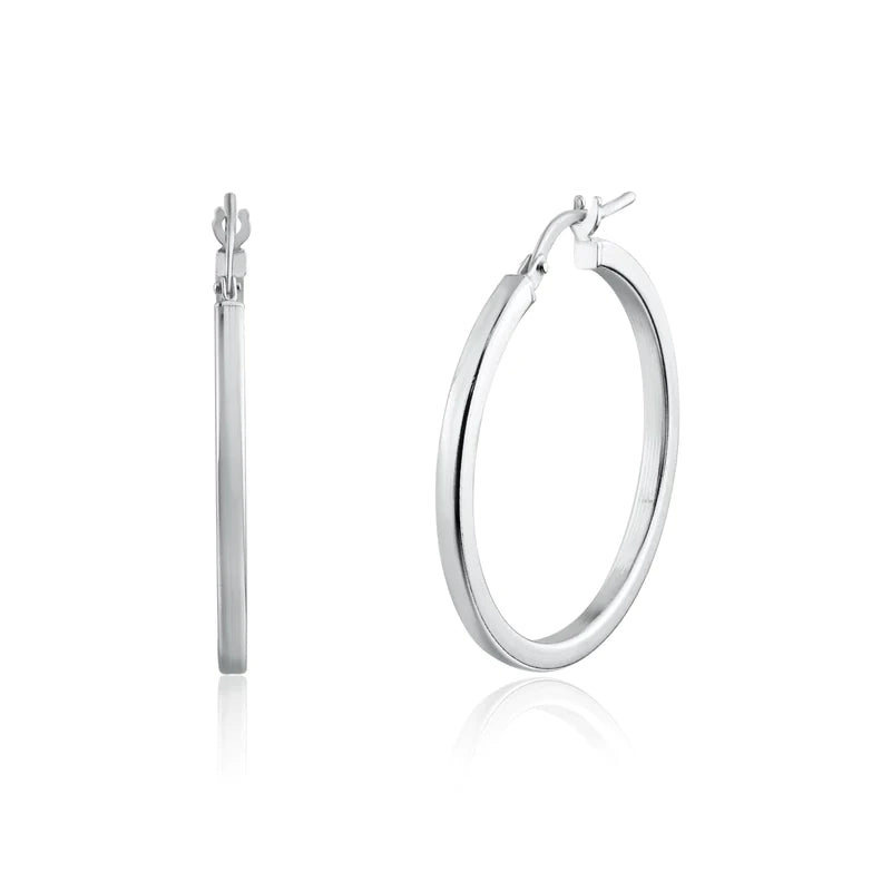 Silver 925 Rhodium Plated Silver 2mm Hoop Earrings