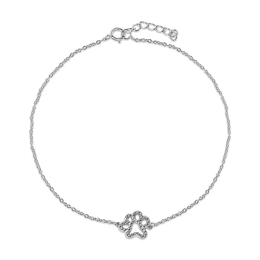Rhodium Plated 925 Sterling Silver CZ Dog Paw Anklet