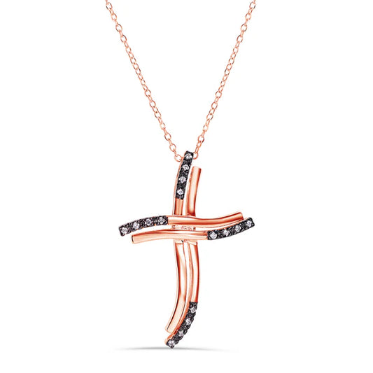 Silver 925 Rose Gold Plated Cross Black Basket Clear CZ