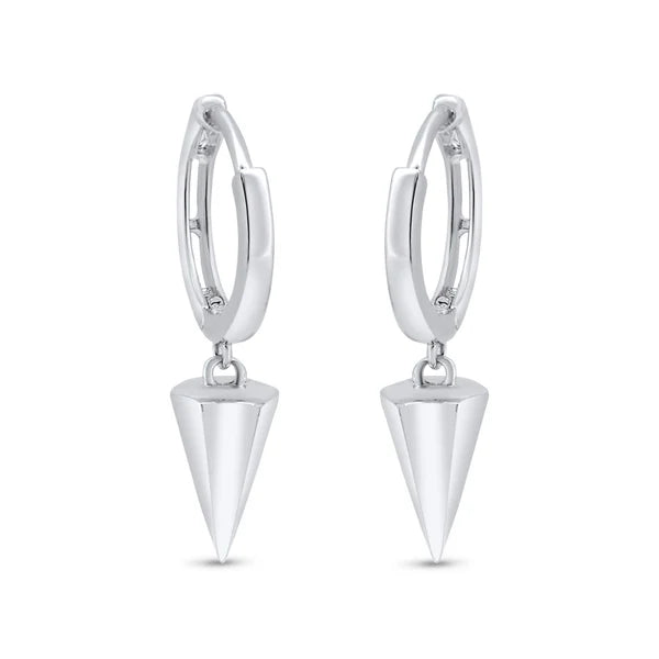Rhodium Plated 925 Sterling Silver Punk Spikes 11mm Hoop Huggie Earrings