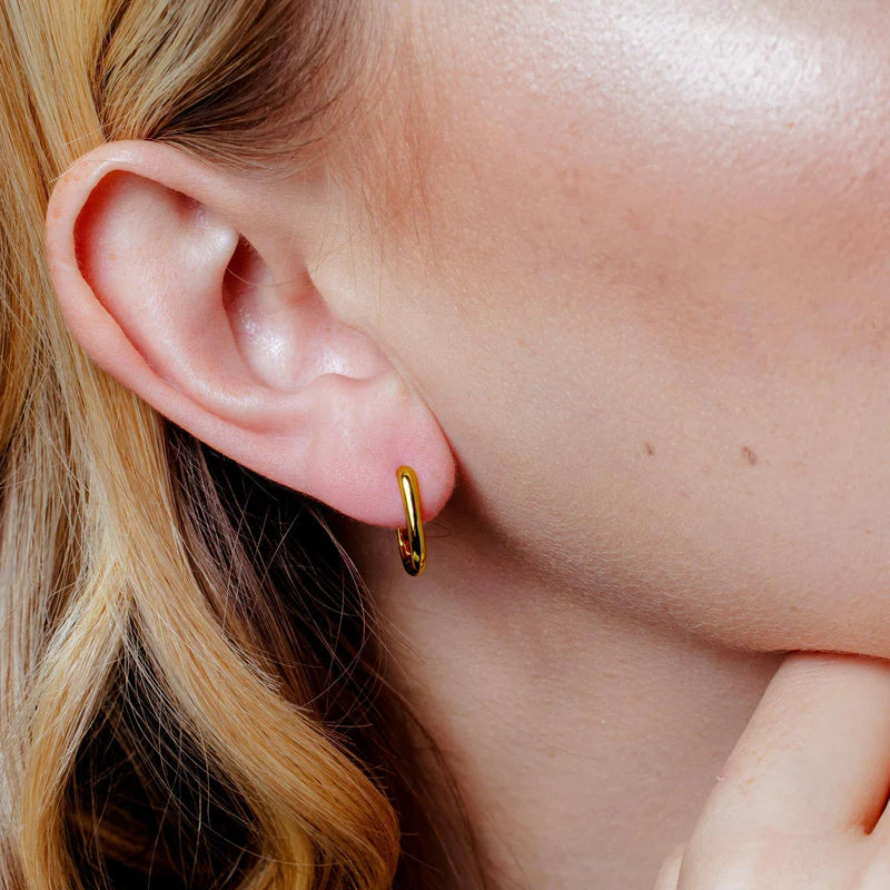 Sterling Silver Gold Plated Square Oval Hoop Earrings