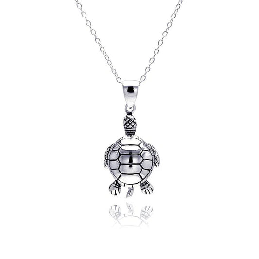 Silver 925 Rhodium Plated Clear CZ Turtle Pendant