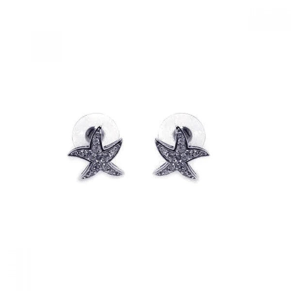Silver 925 Rhodium Plated Clear Wavy Starfish CZ Stud Earrings