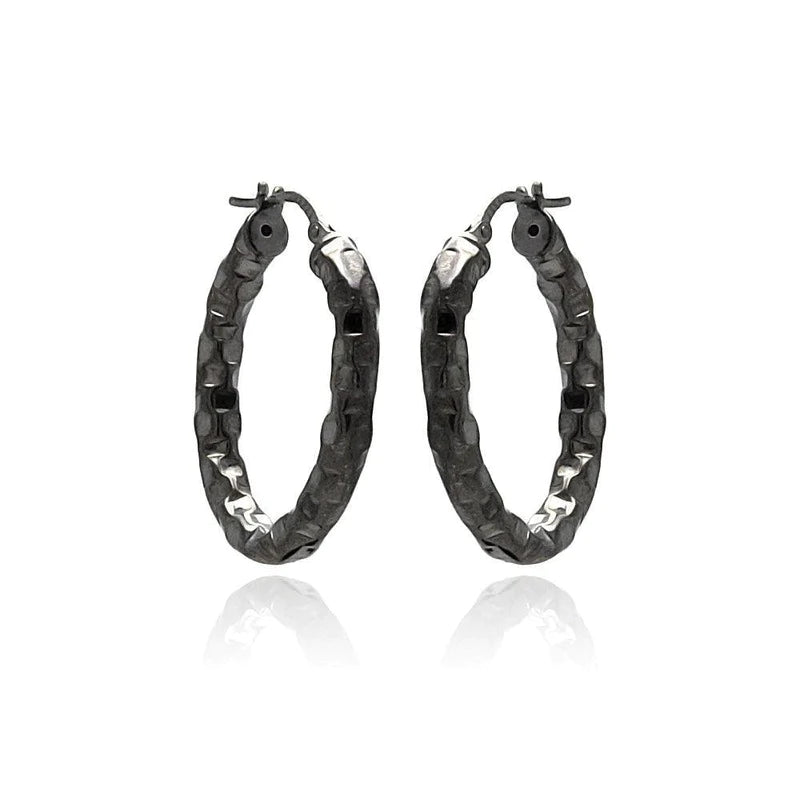 Silver 925 Black Rhodium Plated Oval Hoop Earrings