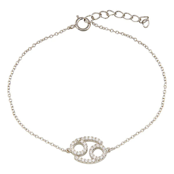 Sterling Silver 925 Rhodium Plated Cancer CZ Adjustable Link Bracelet