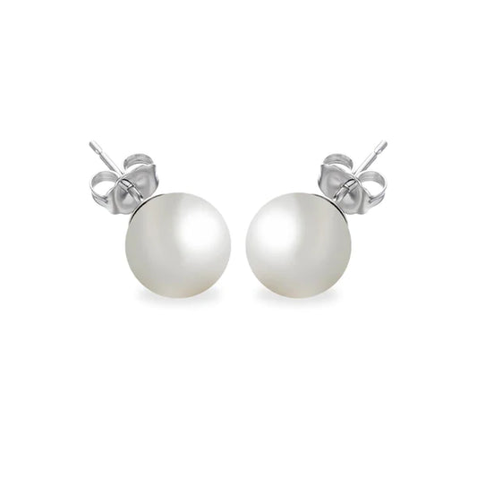 Silver 925 Rhodium Plated Pearl Stud Earrings