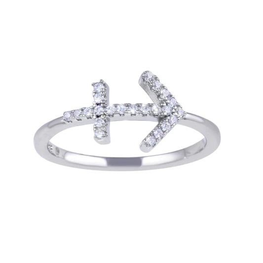 Sterling Silver 925 Rhodium Plated Sagittarius CZ Zodiac Sign Ring