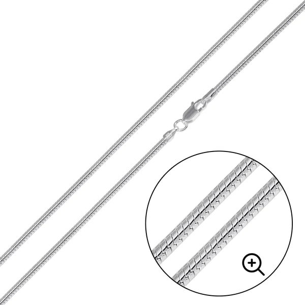 Sterling Silver 925 High Polished Round Snake 030 Chain 1.4mm