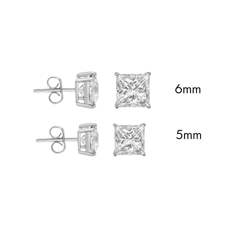 Sterling Silver 925 Rhodium Plated Moissanite Stone Square Push Back Earring