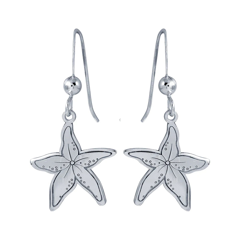 Silver 925 Rhodium Dangling Starfish Earrings