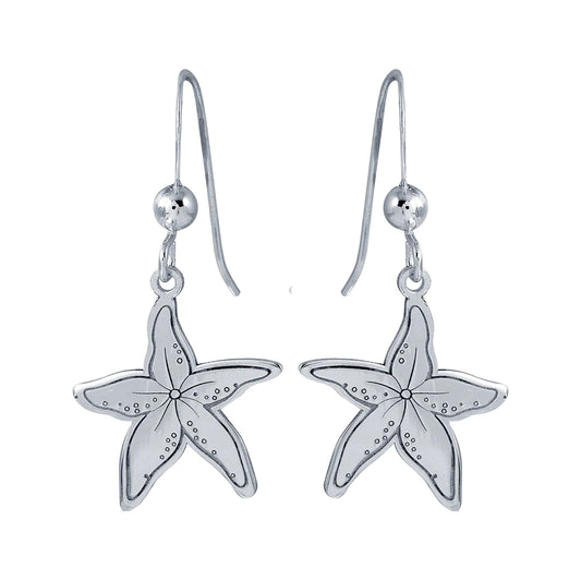 Silver 925 Rhodium Dangling Starfish Earrings