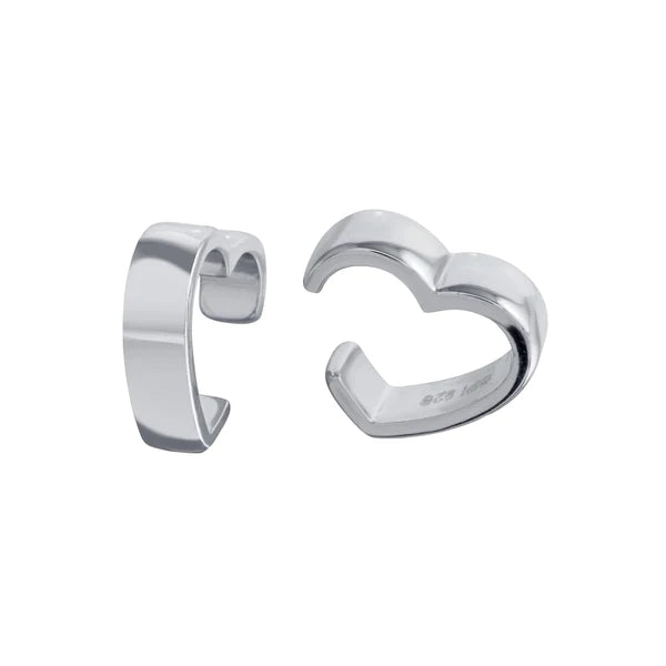 Sterling Silver 925 Rhodium Plated Heart Cuff Earrings