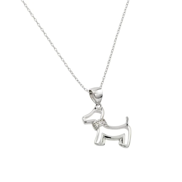 Silver 925 Rhodium Plated Clear CZ Dog Pendant Necklace