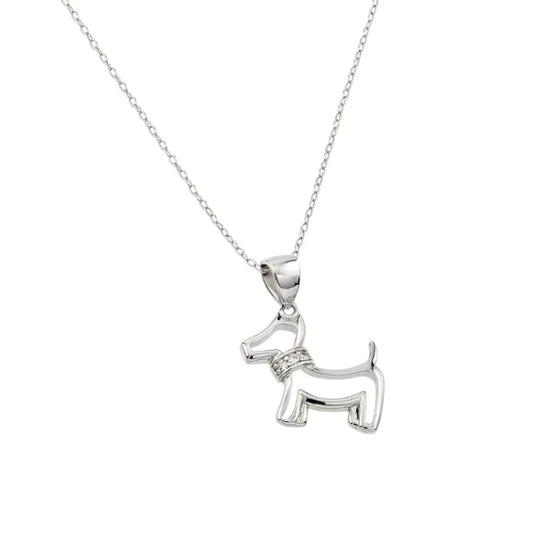 Silver 925 Rhodium Plated Clear CZ Dog Pendant Necklace