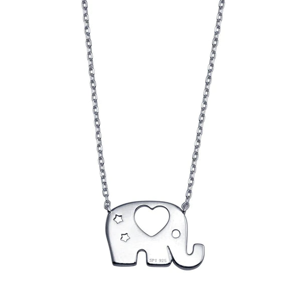 Sterling Silver 925 Rhodium Plated Elephant Heat Star Necklace