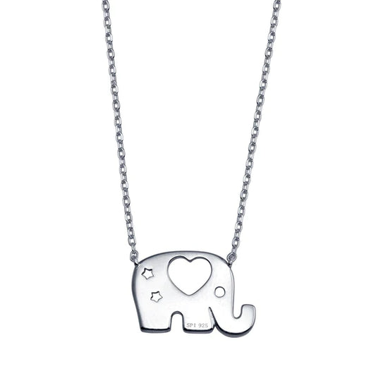 Sterling Silver 925 Rhodium Plated Elephant Heat Star Necklace