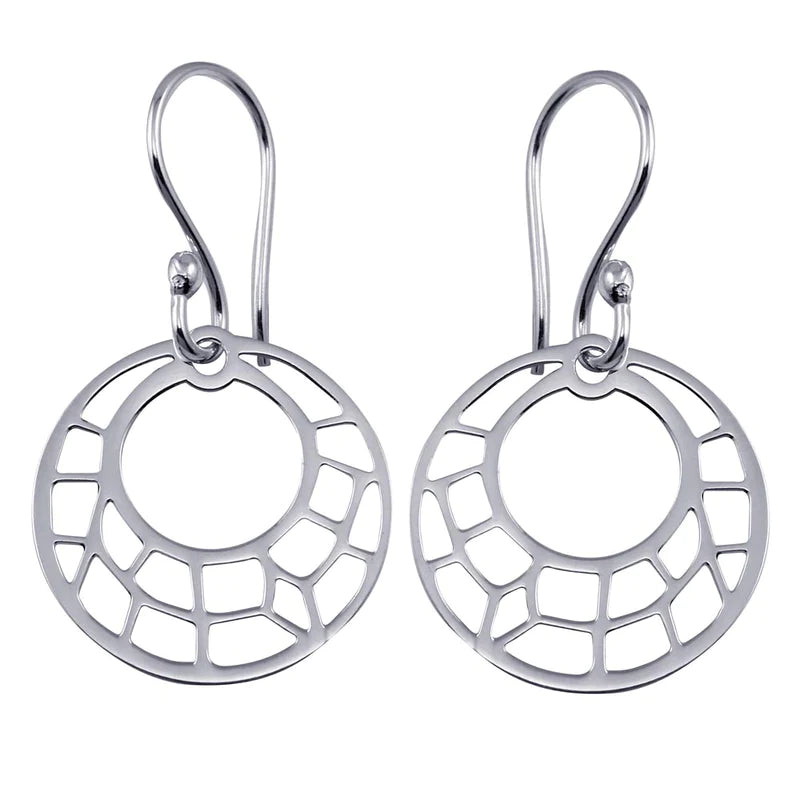 Silver 925 Dangling Flat Round Design Earrings