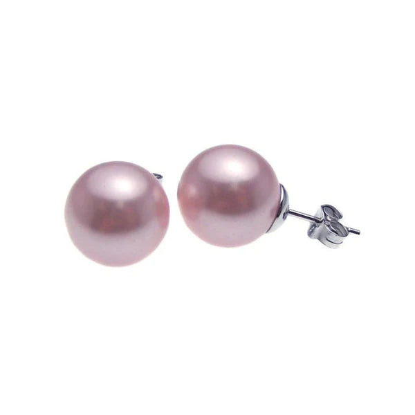 Silver 925 Rhodium Plated Pink Pearl Stud Earrings