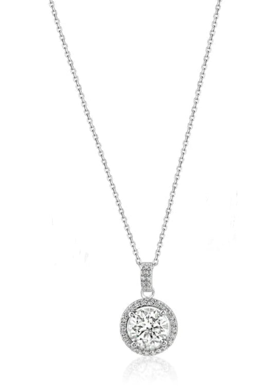 Silver 925 Rhodium Plated Round Moissanite 2 Carat Necklace