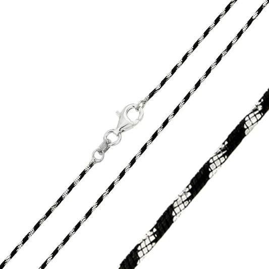 Silver 925 Black Rhodium Plated 8 Sided Snake B-W DC 020 Chain