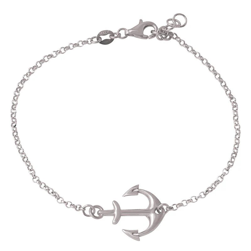 Silver 925 Rhodium Plated Anchor Chain Bracelet