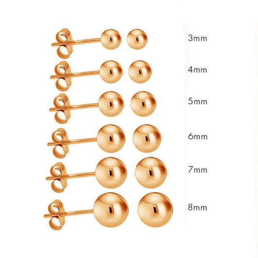 Rose Gold Plated 925 Sterling Silver Bead Stud Earrings