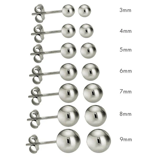 Rhodium Plated 925 Sterling Silver Bead Stud Earrings