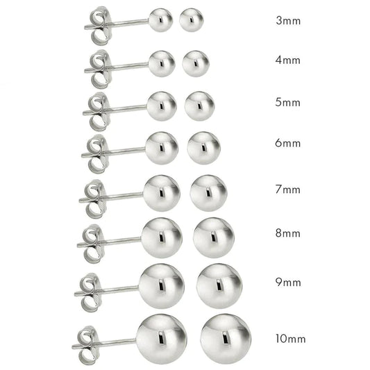 Silver 925 High Polished Bead Stud Earrings