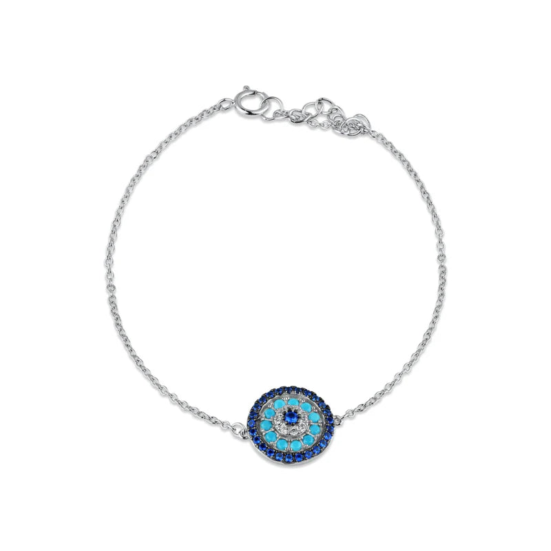 Rhodium Plated 925 Sterling Silver CZ Evil Eye Bracelet