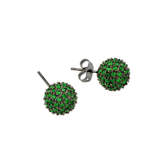 Silver 925 Rhodium Plated Green CZ Stud Earrings