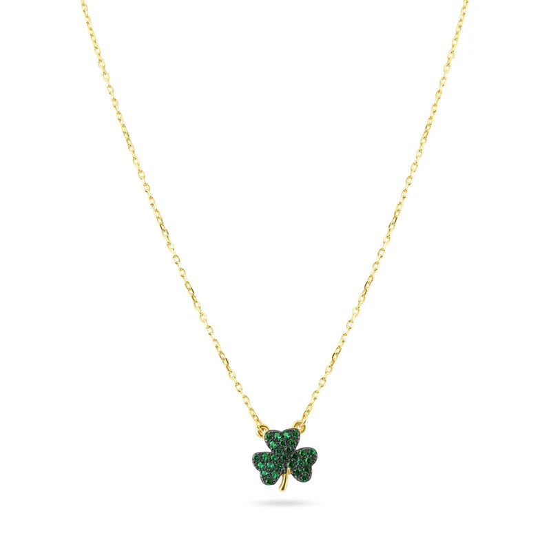 Gold Plated 925 Sterling Silver Mini Green Clover Set with CZ